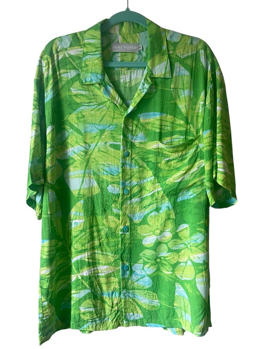Jams World Men's Retro Aloha Shirt in Seagrass Green Blue Large - Picture 2 of 10
